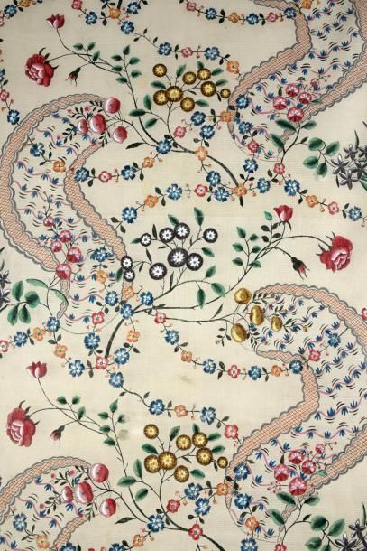 null Soie peinte dans le goût du XVIIIe siècle, Chine, vers 1900, gaze de soie ivoire...