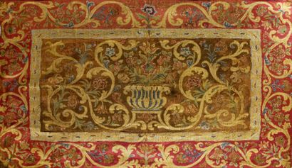null Panneau de tapisserie, époque Louis XIV, décor soie polychrome au point de Hongrie...