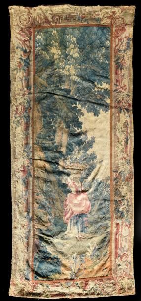 null Panneau en tapisserie, époque Louis XV, verdure à personnage; tissage laine...