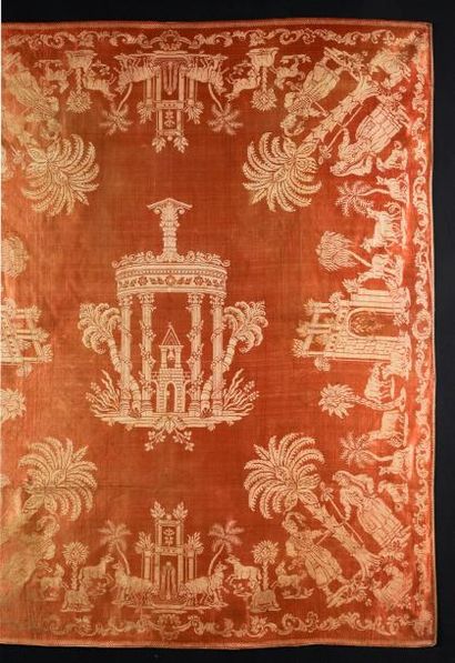 null Petit tapis tissé à disposition, damas bicolore, Silésie, fin du XVIIIe siècle,...