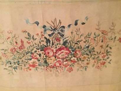 null Toiles peintes pour carton de tapisserie d'un salon Louis XV, canapé et deux...