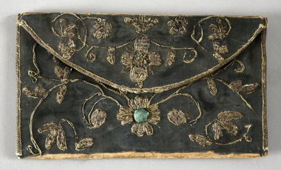 null Rare portefeuille, dernier quart du XVIIe siècle, en gros de Tours bleu ardoise...