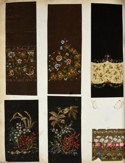null Album de maquettes gouachées, vers 1880-1885, florilège de fleurs au naturel...