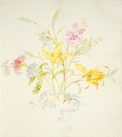 null Album de maquettes gouachées titré Etudes 1898-1899, fleurs au naturel dans...