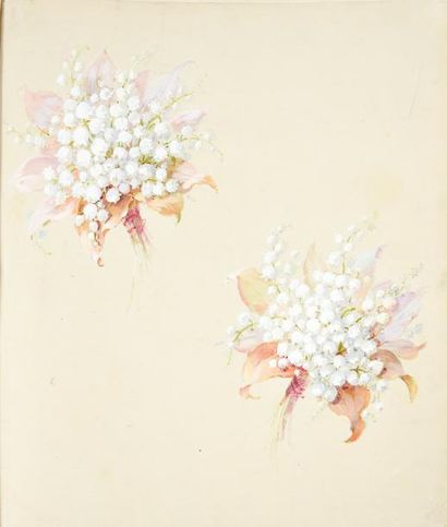 null Album de maquettes gouachées titré Etudes 1907- 1908, compositions florales...