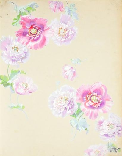 null Album de maquettes gouachées titré Etudes 1907- 1908, compositions florales...