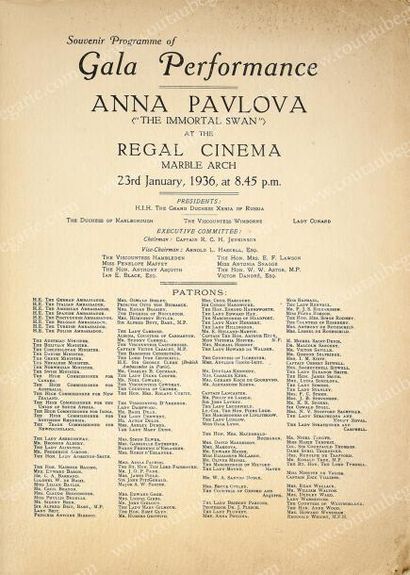 null ANNA PAVLOVA.
Programme du gala organisé le 23 janvier 1936 en souvenir de la...