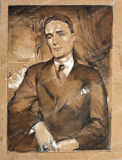BORISOVA Aimée-Liouba 
Étude d'un portrait du prince Félix Youssoupoff (1895-1970).
Lavis,...