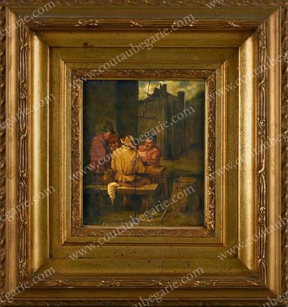 École du XIXe siècle 
D'après David Teniers le Jeune (1610-1690).
Joueurs de cartes.
Huile...