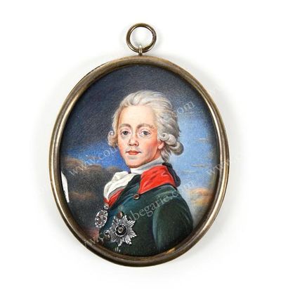 ÉCOLE RUSSE DU DÉBUT DU XXE SIÈCLE 
Portrait de l'empereur Paul Ier de Russie (1754-1801).
Miniature...
