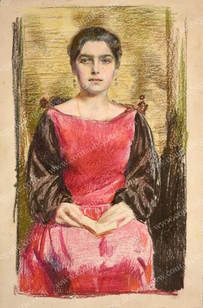 BORISOVA Aimée-Liouba 
Etude d'un portrait de femme.
Pastel sur carton, non signée....