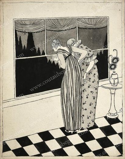 FÉLIX FÉLIXOVITCH, prince Youssoupoff (1895-1970) 
Deux élégantes à la fenêtre.
Encre...