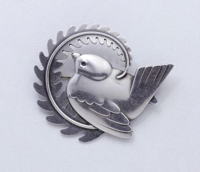 GEORG JENSEN 
Broche en argent 800 millièmes découpé stylisant un oiseau dans un...