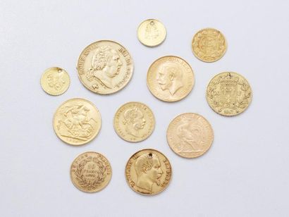 null Lot en or 750 millièmes, composé de 3 pièces de 20 francs datées 1817, 1854...