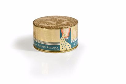GOLDEN PEACOCK - (années 1950 - Etats Unis) Boite de poudre cylindrique forme tambour...