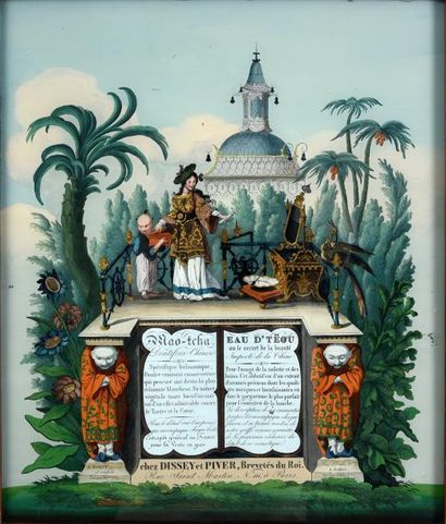 DISSEY & PIVER - (années 1820-1830) Rarissime fixé sous verre publicitaire vantant...