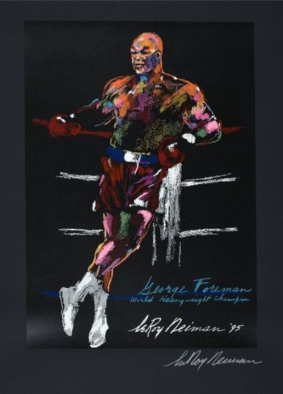 null Lithographie. «Georges Foreman». Réalisée par Leroy Neiman en 1995. Champion...