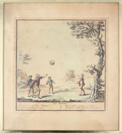 null Gravure. «Le Balon». Illustration XIXe du jeu de ballon ou pallone avec pour...