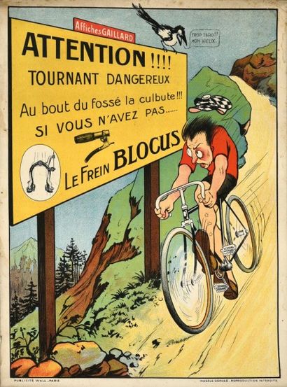 null Affiche publicitaire pour les freins Blocus, publicité Wall à Paris.
Circa 1920.
Dim....