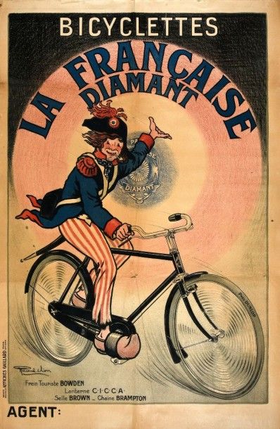 null Affiche publicitaire des bicyclettes La Française Diamant. Signée Raoul Vion.
Circa...