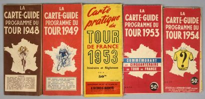 null Lot de 5 cartes-guides des Tours de France 1948, 1949, 1953 (en double) et 1954.
Bon...