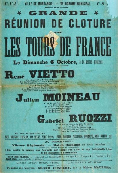 null Affiche de la Grande Réunion de Clôture en 1935 avec la présence de grands coureurs...