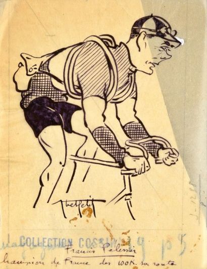 null Caricature de presse de «Francis Pelissier» Champion de France des 100 km sur...