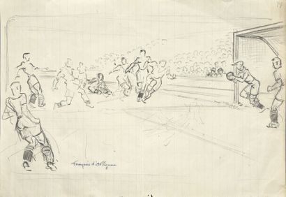 François d’Albignac (1903-1958) Dessin au crayon. «L’arrêt du gardien».
Dim. 20 x...