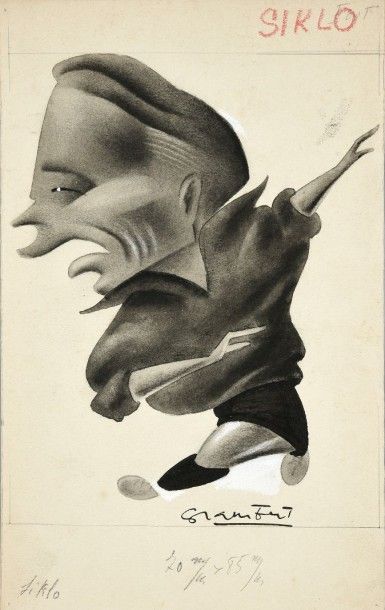 Grambert Bernard (1908-1968). Dessin original de Ladislas Siklo, joueur franco-hongrois...