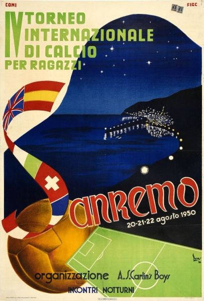 null Affiche du tournoi International de football de San Remo du 20 au 22 août 1950....