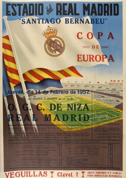 null Affiche du 1/4 de final aller de la Coupe des Clubs Champions Européens 1957...