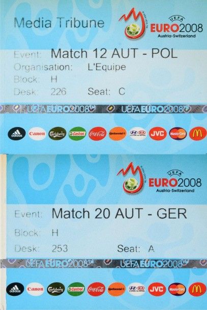 null Billet de la rencontre de l’Euro2008 opposant l’Autriche à la Pologne le 12...