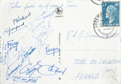 null Carte postale signée par tous les joueurs de l’équipe de France (Kopa, Piantoni,...
