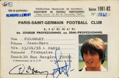 null Licence de joueur professionnel de Jean-Marc Pilorget avec le Paris Saint-Germain...