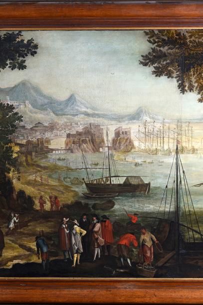 École Flamande du XVIIe siècle Scène de port dans un paysage
Huile sur toile, agrandie...
