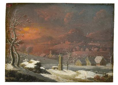 Ecole Flamande du XVIIIe siècle Les quatres saisons
Suite de quatre cuivres peints,...