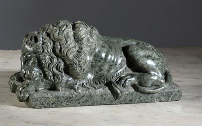 Antonio Canova, d'après Lion couché
Marbre vert
L.: 25 cm Gazette Drouot