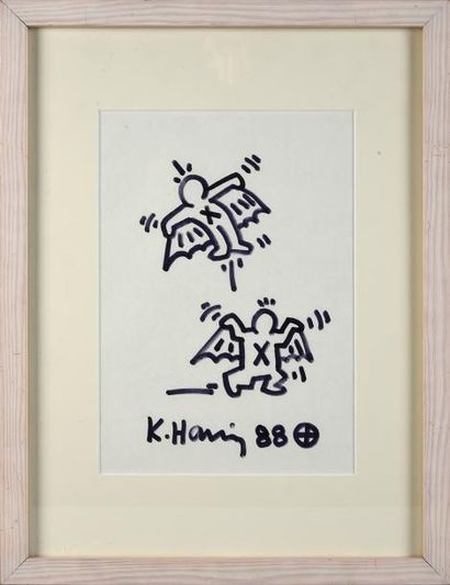 KEITH HARRING (1958-1990) Dessin au feutre, signé et daté 88
H.: 27 cm; L.: 19 c...
