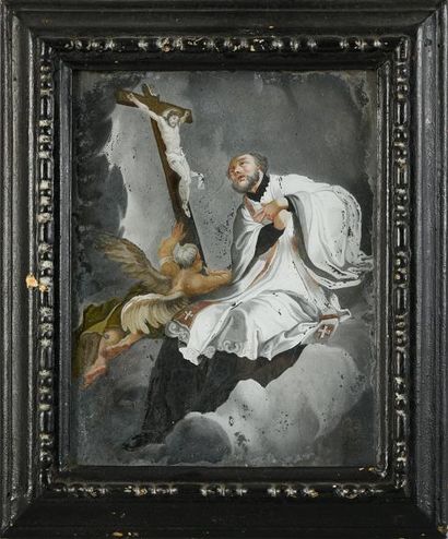 null Paire de fixés sous verre.
Deux saints curés
XVIIIe siècle.
24,5 x 18,5 cm.
Cadres...