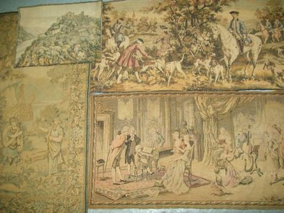 null Réunion de quatre tapisseries mécaniques, fin XIXe - début XXe siècle, scène...