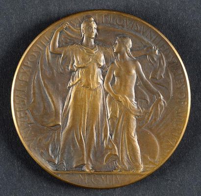 null ST LOUIS 1904
Médaille de récompense en bronze. Diam. 64 mm. Third place award...