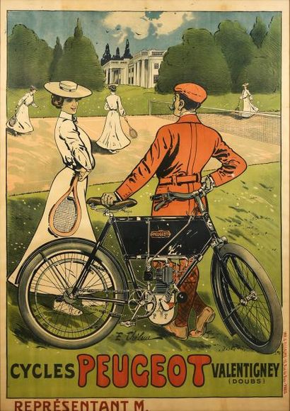 null Affiche des cycles Peugeot signée Ernest Thelem (1869-1930).
Imprimerie G. Elleaume...