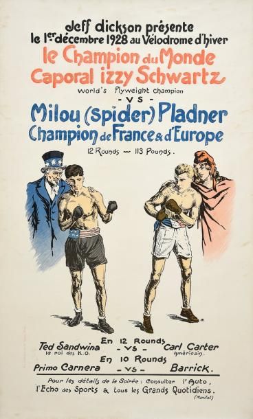 null Affiche du Championnat du Monde 1928 entre le Caporal Izzy Schwartz et Milou...