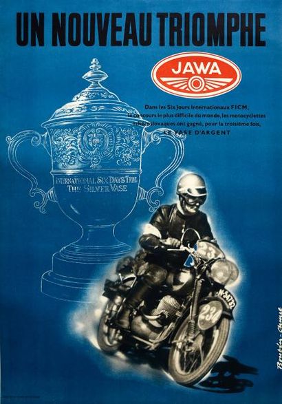 null Affiche promotion pour la marque de Motos Jawa. Victoire du Vase d'Argent lors...