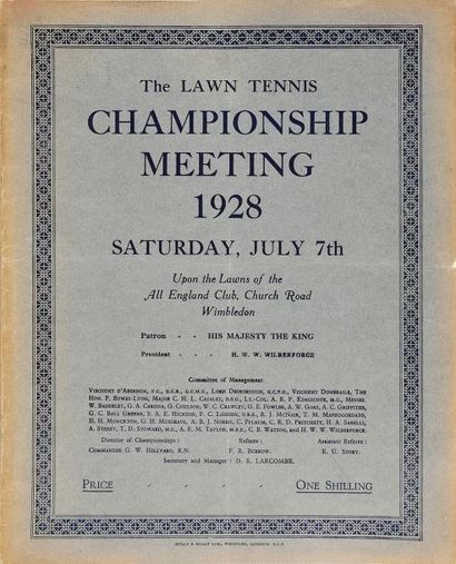 null Programme officiel du Tournoi de Wimbledon 1928 pour la journée du 7 juillet....
