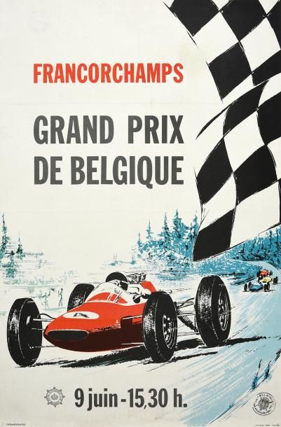 null Affiche officielle du Grand Prix de Belgique 1963. Victoire de Jim Clark sur...