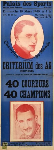 null Affiche du Criterium des As au Palais des Sports de Bruxelles le 10 mars 1940....