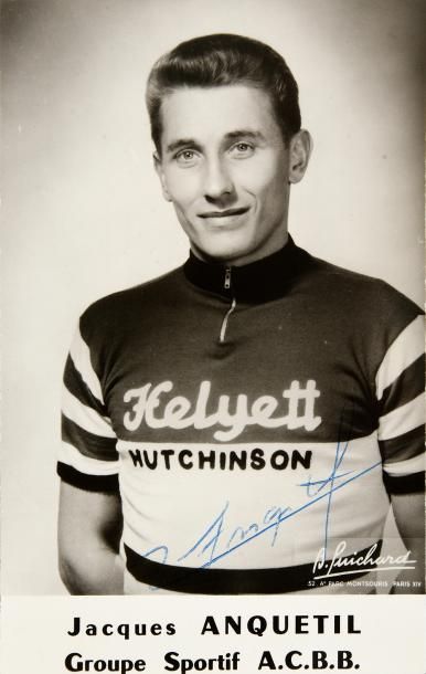 null Carte photo avec la signature originale de Jacques Anquetil (Groupe sportif...
