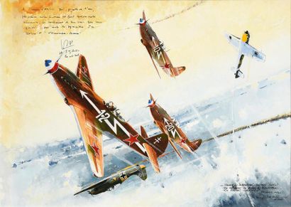Dartois Francis (1934-2015) Gouache aquarellée sur papier. Pilotes du «Normandie-...