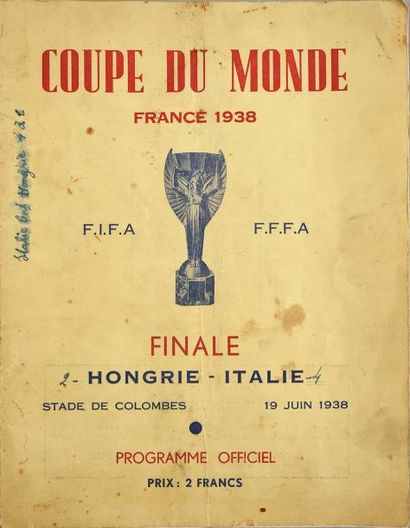 null Programme officiel de la finale de la Coupe du Monde 1938 entre la Hongrie et...